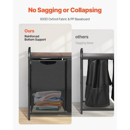 2 Section Laundry Sorter, Large Laundry Hamper with Metal Frame and Wooden Tabletop, Freestanding Storage Organizer Baskets with Pull-Out 600D Oxford Cloth Bags for Dirty Clothes, Bathroom