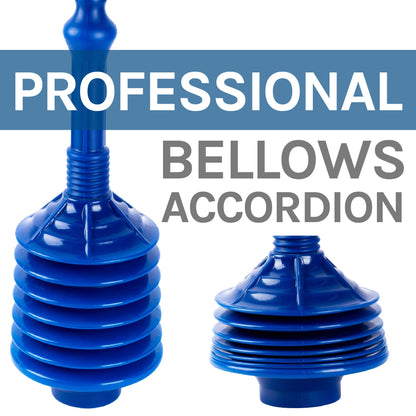 Antimicrobial Bellows Accordion Toilet Plunger with Black Storage Tray (Blue)