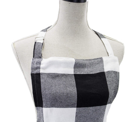 Fennco Styles Black and White Buffalo Check Plaid Cotton Kitchen Home Apron (24" x 36")