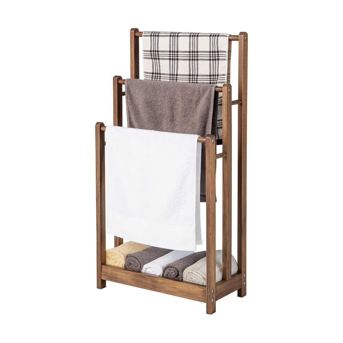 Freestanding Towel Rack 3-Bar Hand Towel Drying Stand with Bottom Storage Shelf