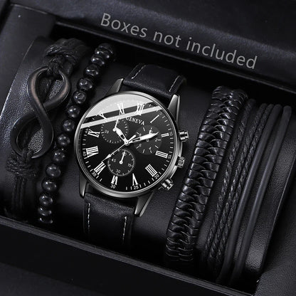 Men's Hip Hop Fashion Watch and Bracelet Set, Quartz Alloy Wristwatch
