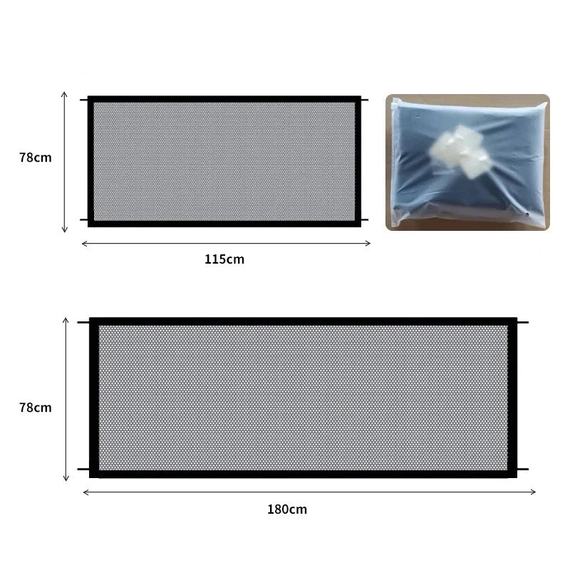 Pet Dog Safety Barrier Fence – Folding Mesh Gate with 4 Hooks for Stairs & Doorways