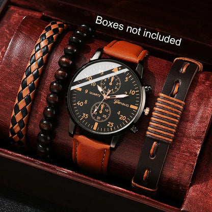 Men's Hip Hop Fashion Watch and Bracelet Set, Quartz Alloy Wristwatch