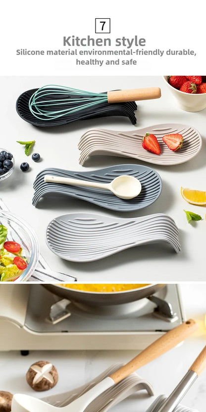 Silicone Kitchen Spoon Holder Tray for Spatulas and Cooking Utensils