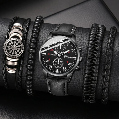 Men's Hip Hop Fashion Watch and Bracelet Set, Quartz Alloy Wristwatch