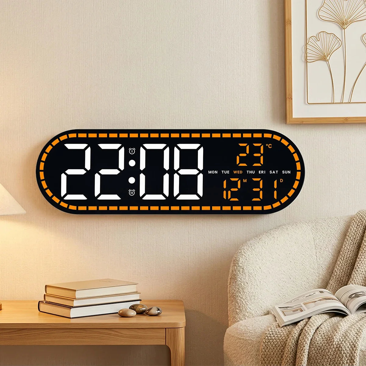 Digital Wall Clock Temperature Date Week Display Brightness Adjustable 12/24H Electronic LED Desk Alarm Clock for Home Decor