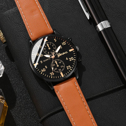 Men's Hip Hop Fashion Watch and Bracelet Set, Quartz Alloy Wristwatch