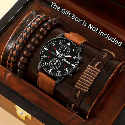 Men's Hip Hop Fashion Watch and Bracelet Set, Quartz Alloy Wristwatch