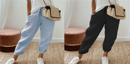 Women’s Cotton Linen Casual Pants – Solid Color