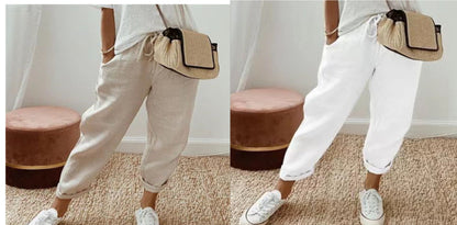 Women’s Cotton Linen Casual Pants – Solid Color