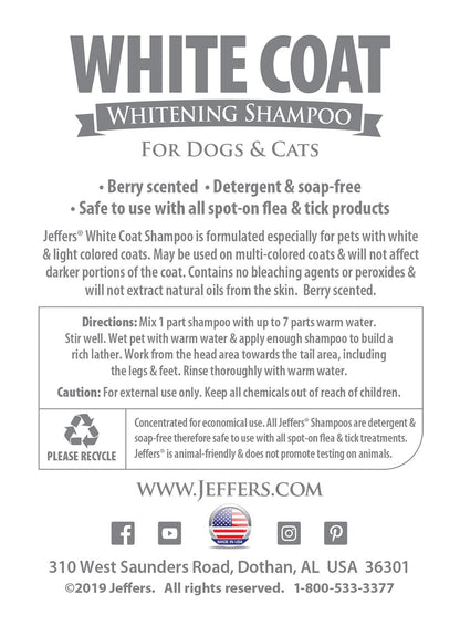 Jeffers Pet White Coat Whitening Dog & Cat Shampoo