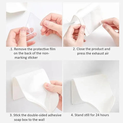 Wall-suction Drain Soap Dish Decorative Drainage Soap Holder Soap Holder Storage Container Home Bathroom Kitchen Accessories Self Adhesive Soap Drain Rack Soap Holder with Hook Wall Mount Soap Dish with Hook Sponge Soap Draining Tray Plate