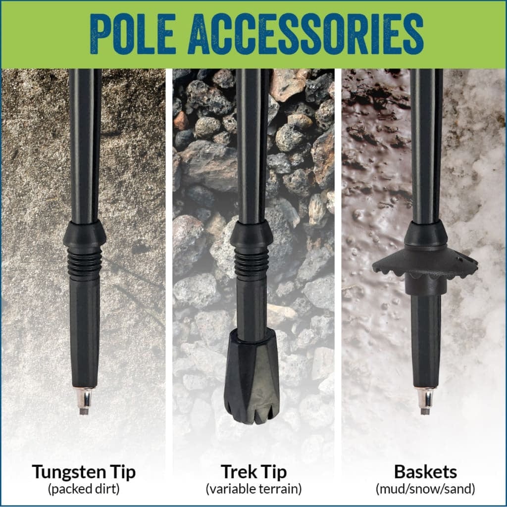 Official Casual Trek Hiking & Walking Poles - Hiking/Trekking Grip w-flip locks, detachable feet and travel bag - pair - For Heights up to 6’2”